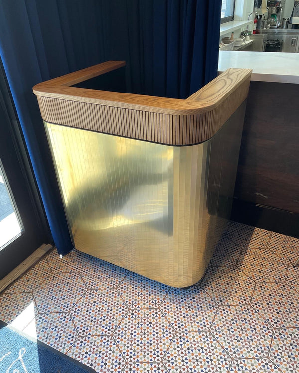 Brass and Walnut Reception Desk Podium Stand