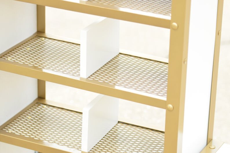Childrens Rolling Gold Clothing Rack with Shelves