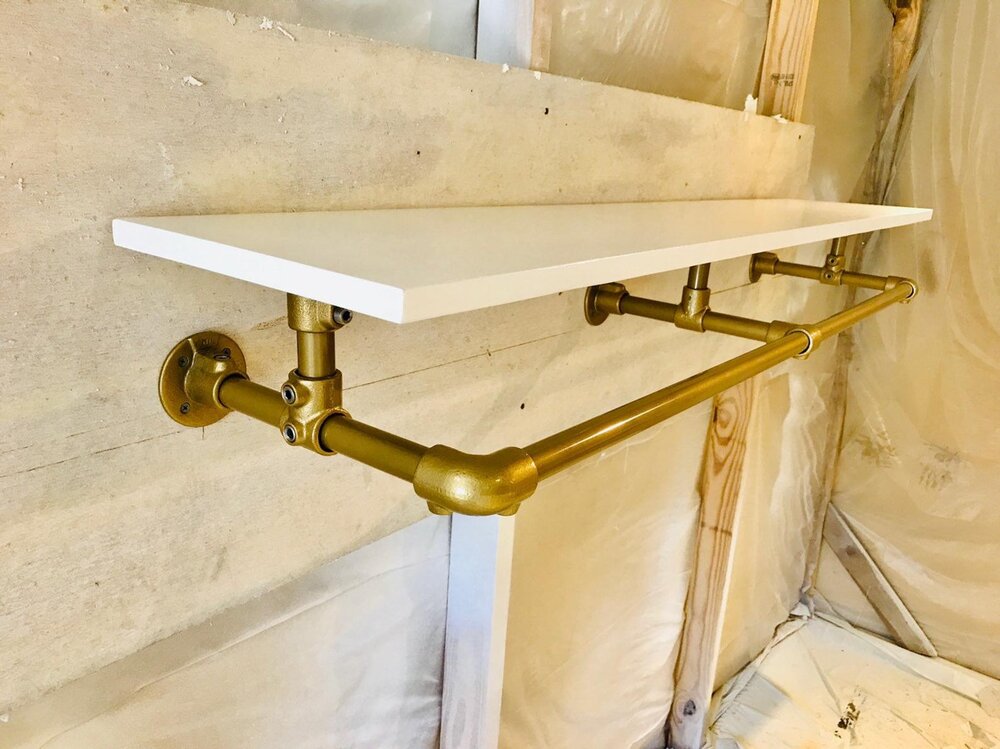 Gold Wall Mounted Clothing Rack With Shelf