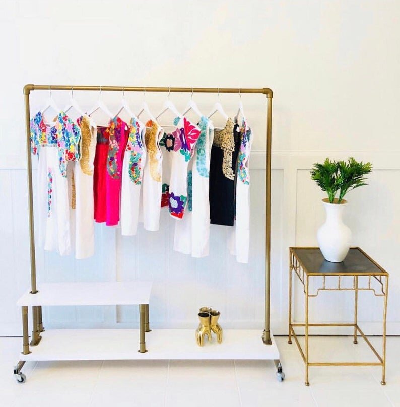 Retail Rolling Clothing Rack With Shelves